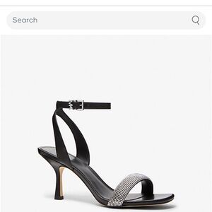 Michal Kors Carrie black leather embellished with rhinestones Sandal- 7.5- New